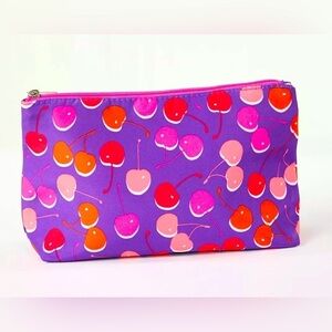 Clinique Cherry Print Purple & Pink Makeup Cosmetic Bag Travel Case EUC